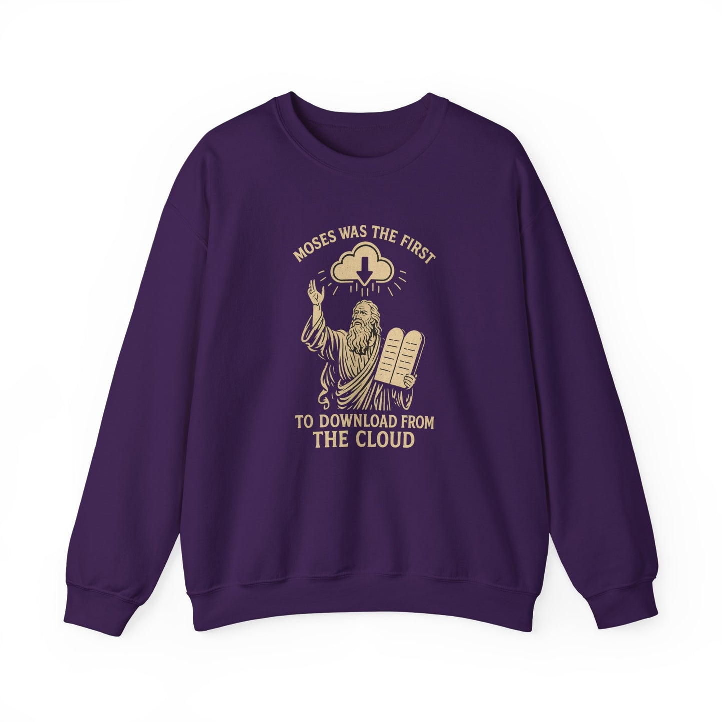 “Moses Was the 1st to Download from the Cloud” Crewneck Sweatshirt – Cozy Christian Tech Humor
