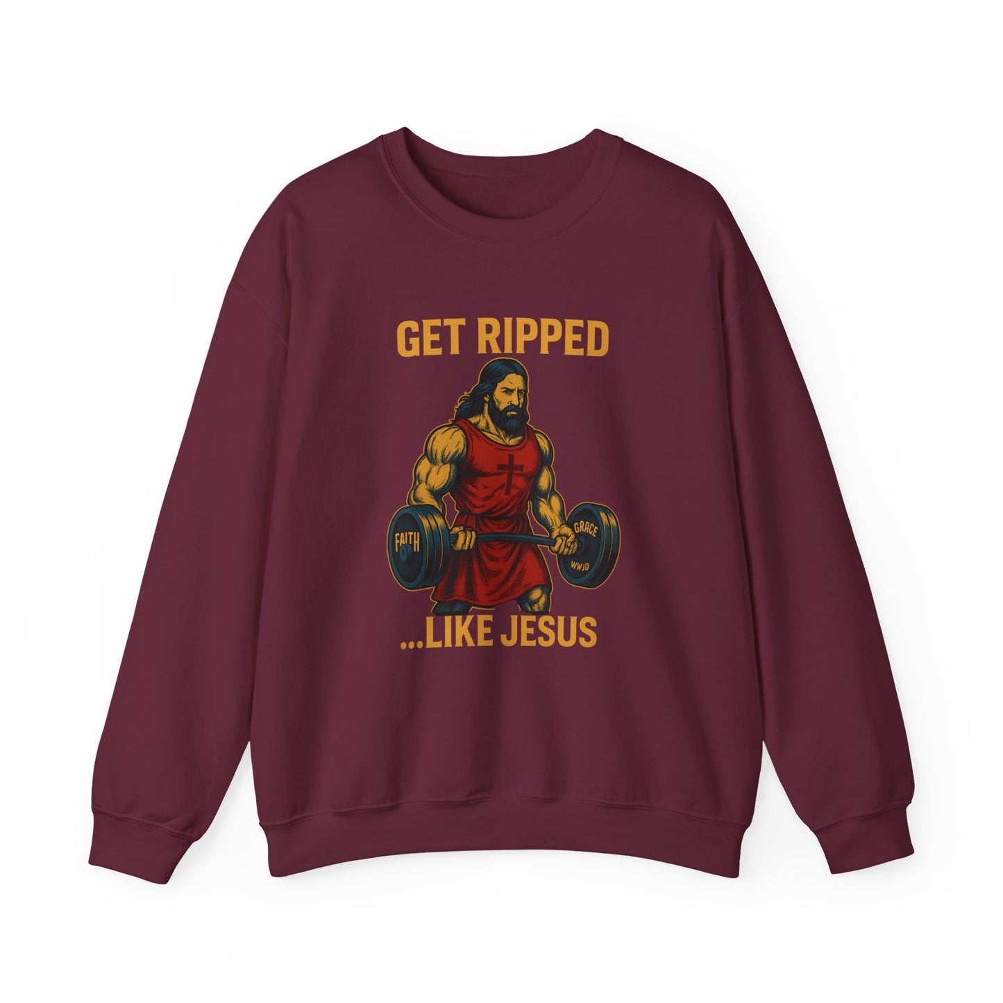 “Get Ripped Like Jesus” Religious Crewneck Sweatshirt – Strength in Faith and Fitness