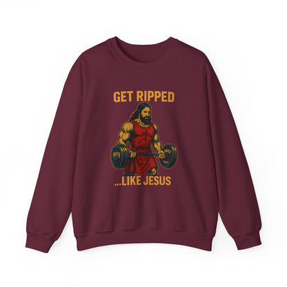 “Get Ripped Like Jesus” Religious Crewneck Sweatshirt – Strength in Faith and Fitness