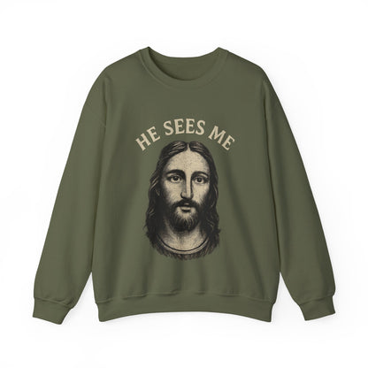 “He Sees Me” Crewneck Religious Sweatshirt – Cozy Reminder of God’s Watchful Eye