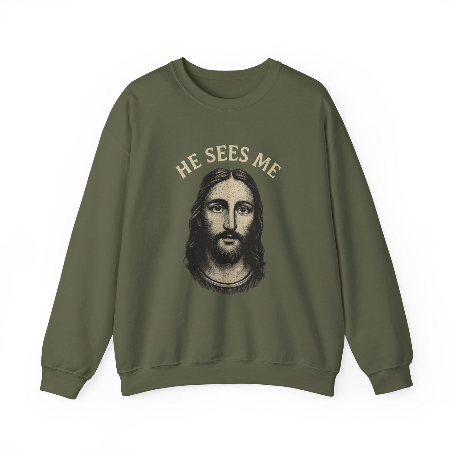 “He Sees Me” Crewneck Religious Sweatshirt – Cozy Reminder of God’s Watchful Eye
