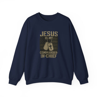 “Jesus Is My Commander-in-Chief” Crewneck Christian Sweatshirt – Faith and Freedom United