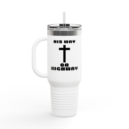 Insulated Travel Mug - "His Way or Highway" 40oz Christian Motivational Drinkware for Adventurers