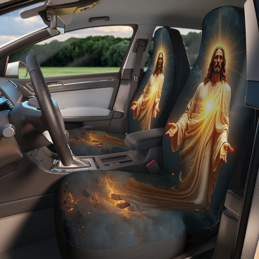 Luminous Jesus Car Seat Cover - Divine Radiance Design | Christian Auto Accessories, Vehicle Decor, Jesus Seat Protectors, Spiritual Gifts, Religious Car Decor