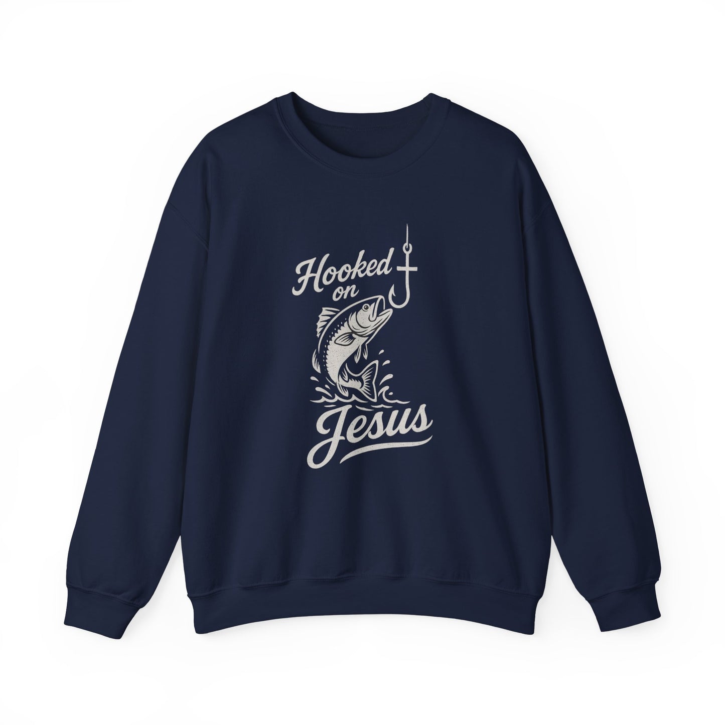 “Hooked on Jesus” Crewneck Sweatshirt – Cozy Religious Apparel with a Fun Twist