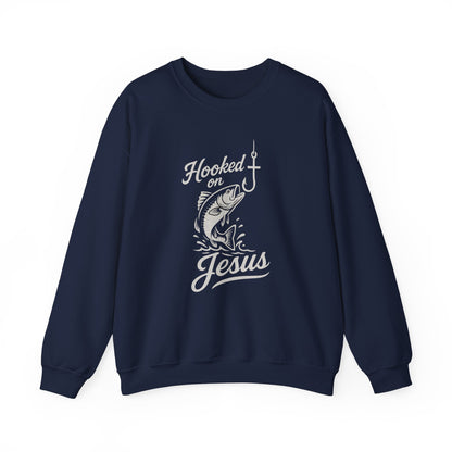 “Hooked on Jesus” Crewneck Sweatshirt – Cozy Religious Apparel with a Fun Twist