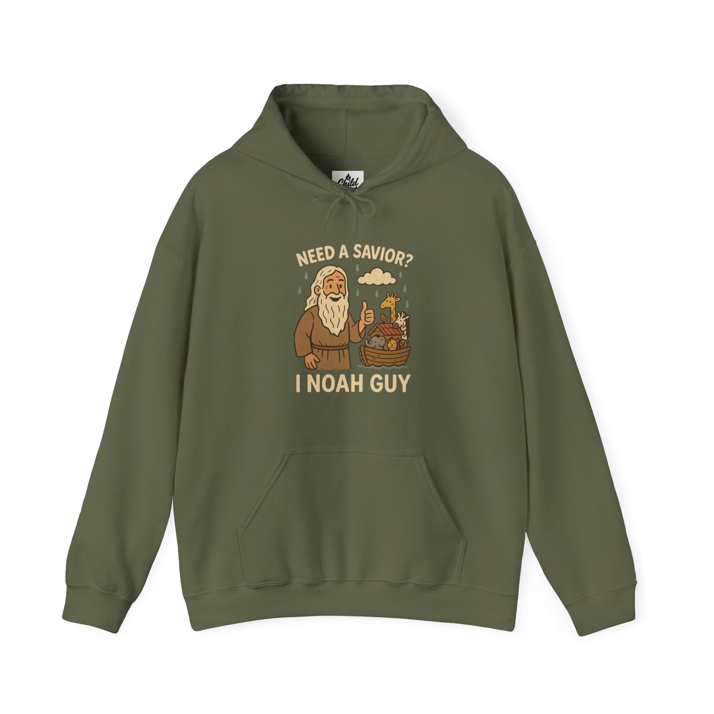 "Need a Savior? I Noah Guy." Hoodie - Unisex Heavy Blend Christian Sweatshirt for Relaxation & Faith