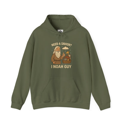 "Need a Savior? I Noah Guy." Hoodie - Unisex Heavy Blend Christian Sweatshirt for Relaxation & Faith