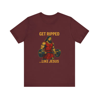“Get Ripped Like Jesus” Religious Fitness T-Shirt – Faith & Strength Combined
