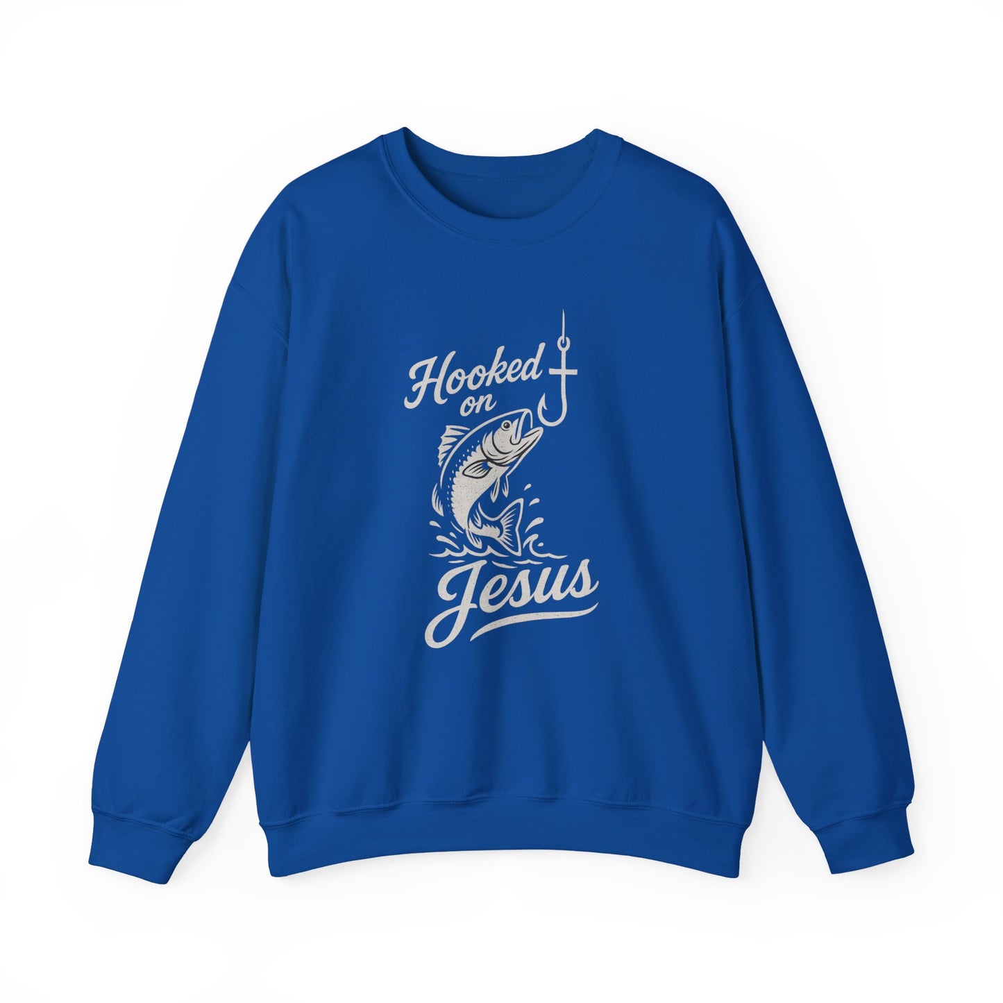 “Hooked on Jesus” Crewneck Sweatshirt – Cozy Religious Apparel with a Fun Twist