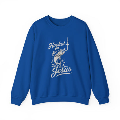 “Hooked on Jesus” Crewneck Sweatshirt – Cozy Religious Apparel with a Fun Twist