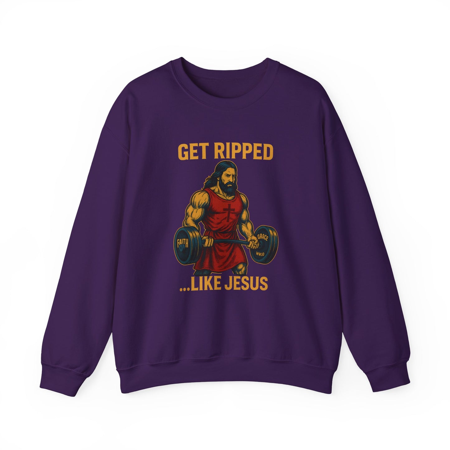 “Get Ripped Like Jesus” Religious Crewneck Sweatshirt – Strength in Faith and Fitness