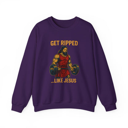 “Get Ripped Like Jesus” Religious Crewneck Sweatshirt – Strength in Faith and Fitness