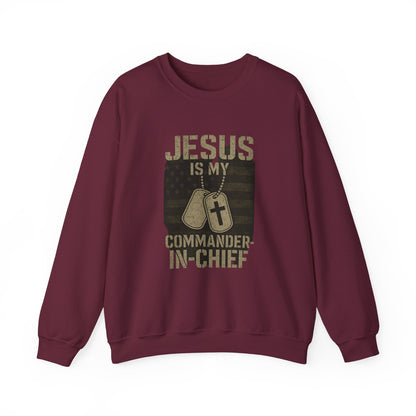 “Jesus Is My Commander-in-Chief” Crewneck Christian Sweatshirt – Faith and Freedom United