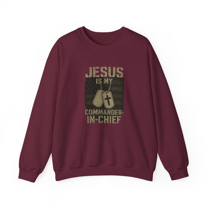 “Jesus Is My Commander-in-Chief” Crewneck Christian Sweatshirt – Faith and Freedom United