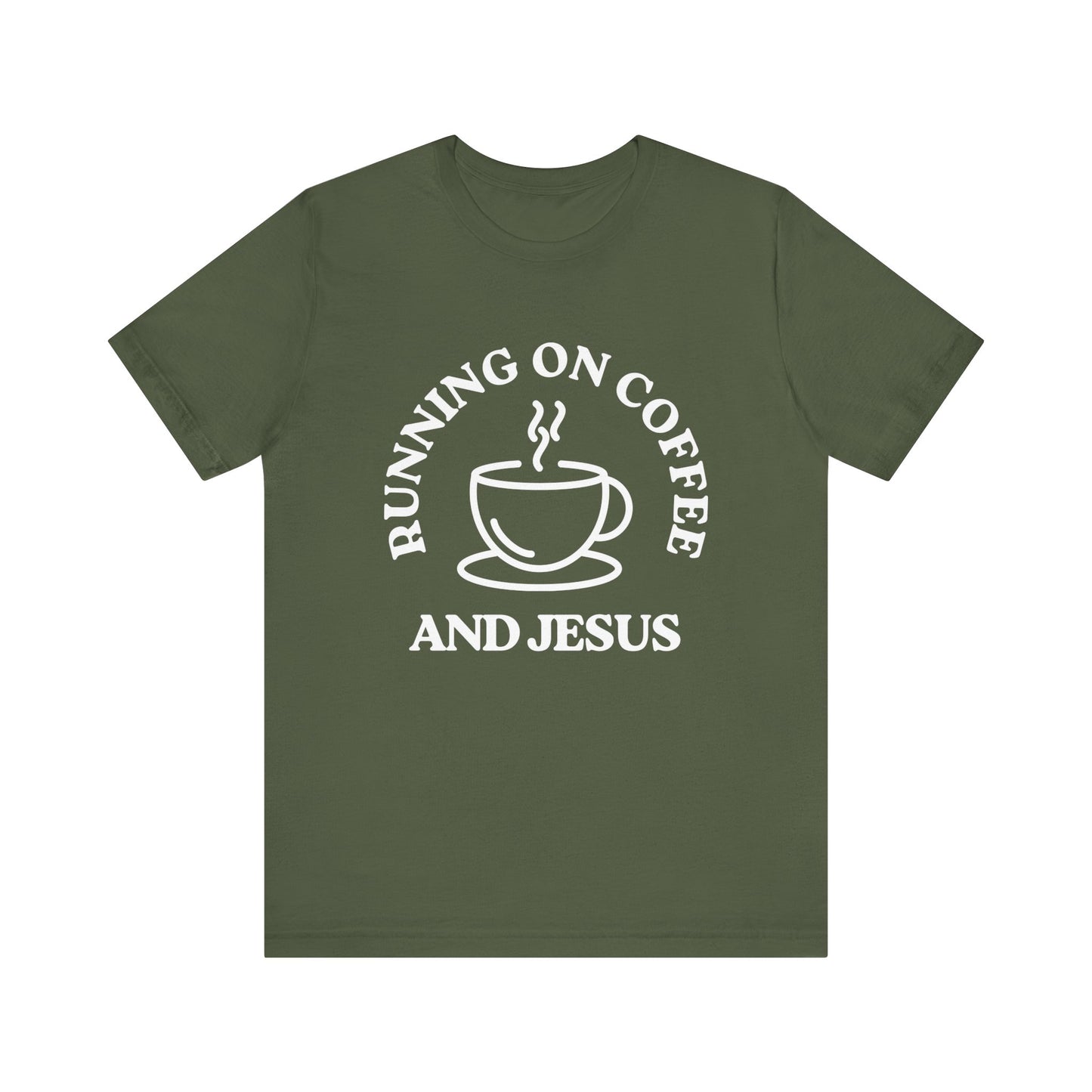 “Running on Coffee and Jesus” Religious T-Shirt – Faith & Caffeine Combo Tee