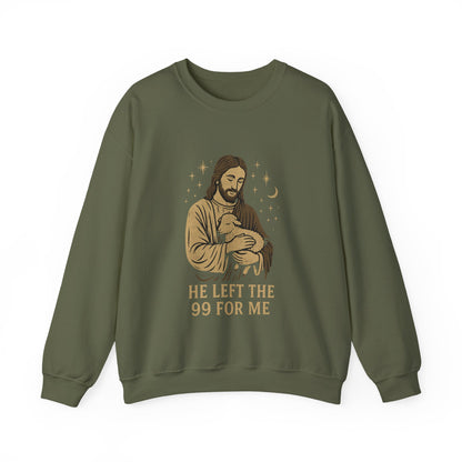 “He Left the 99 for Me” Crewneck Religious Sweatshirt – Faith-Filled Comfort