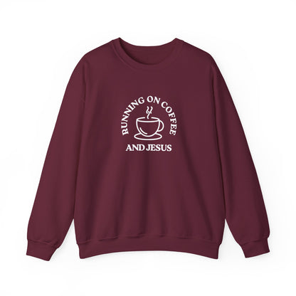 “Running on Coffee and Jesus” Crewneck Religious Sweatshirt – Cozy Faith & Fuel Design