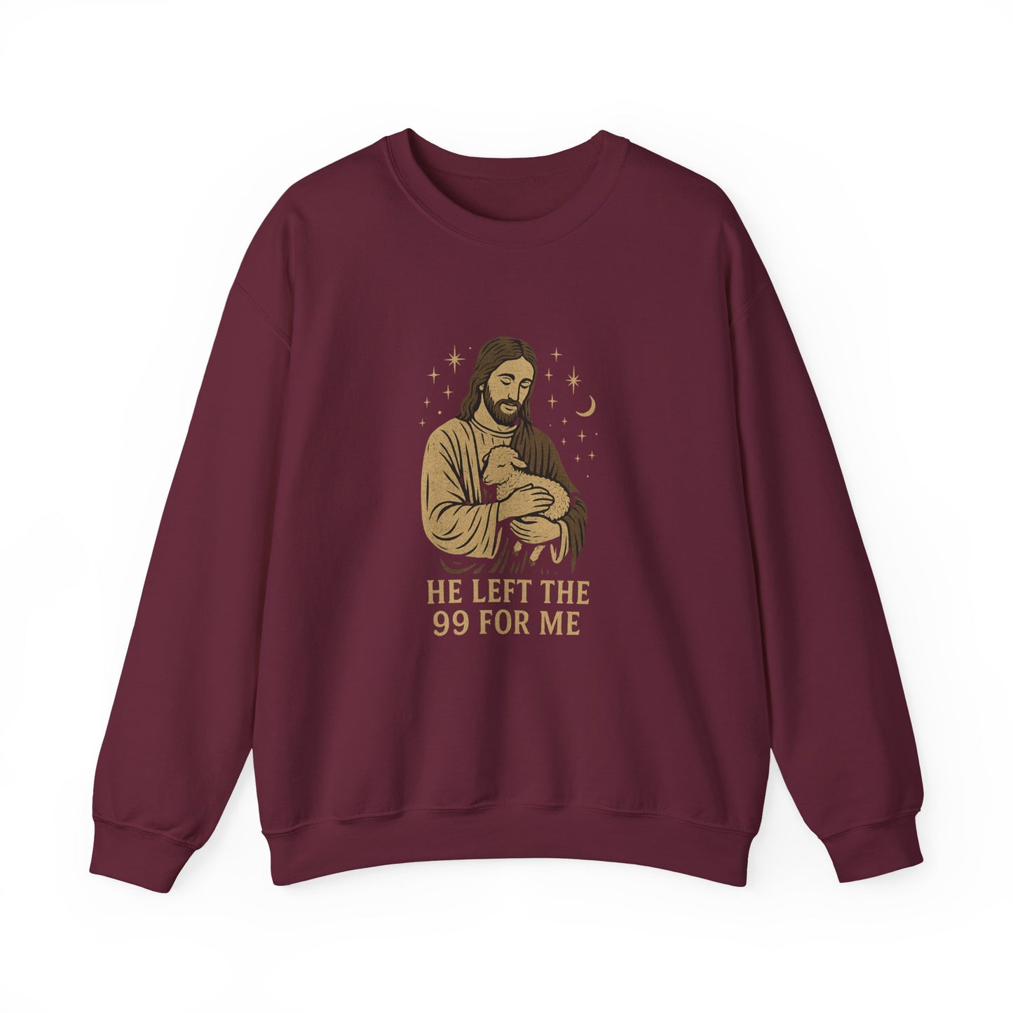 “He Left the 99 for Me” Crewneck Religious Sweatshirt – Faith-Filled Comfort