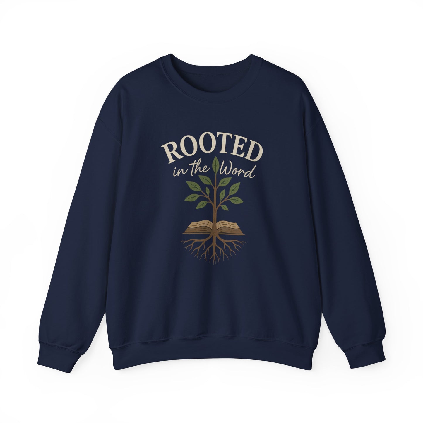 “Rooted In The Word” Crewneck Religious Sweatshirt – Scripture-Inspired Faith Wear