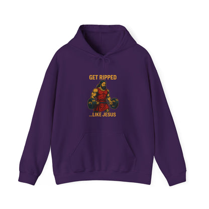 “Get Ripped Like Jesus” Religious Hoodie – Unisex Pullover for Faith and Fitness Enthusiasts