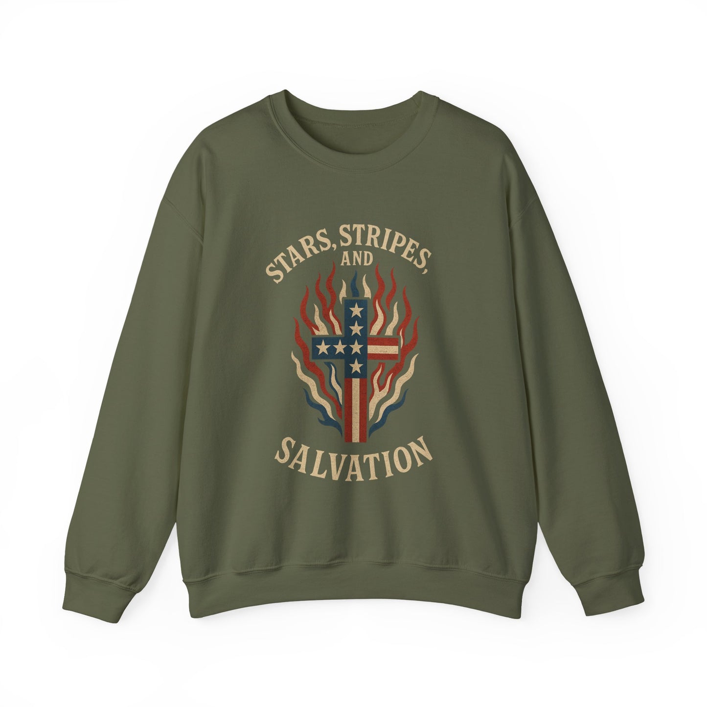 “Stars, Stripes, and Salvation” Crewneck Sweatshirt – Patriotic Christian Apparel