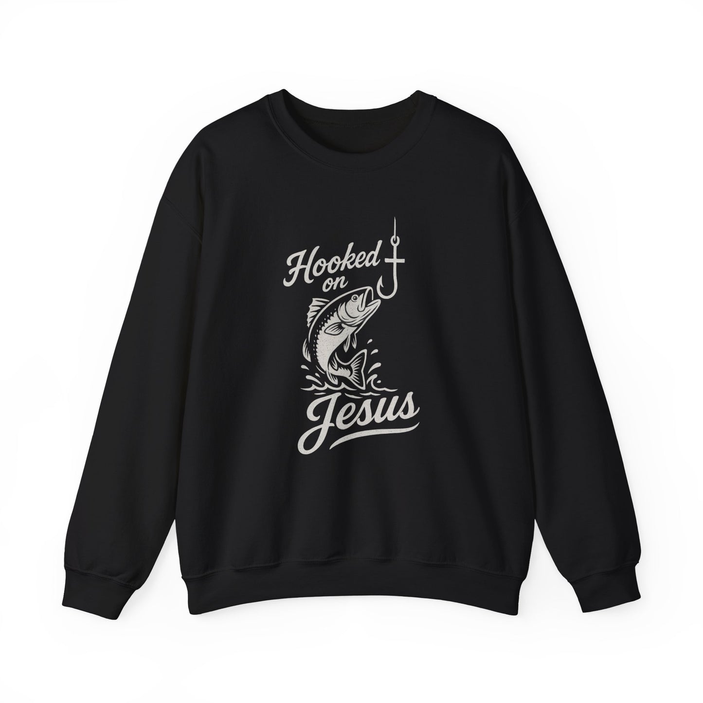 “Hooked on Jesus” Crewneck Sweatshirt – Cozy Religious Apparel with a Fun Twist