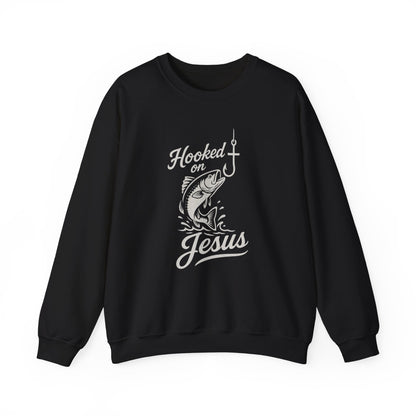 “Hooked on Jesus” Crewneck Sweatshirt – Cozy Religious Apparel with a Fun Twist