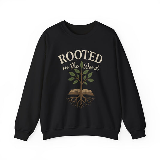 “Rooted In The Word” Crewneck Religious Sweatshirt – Scripture-Inspired Faith Wear