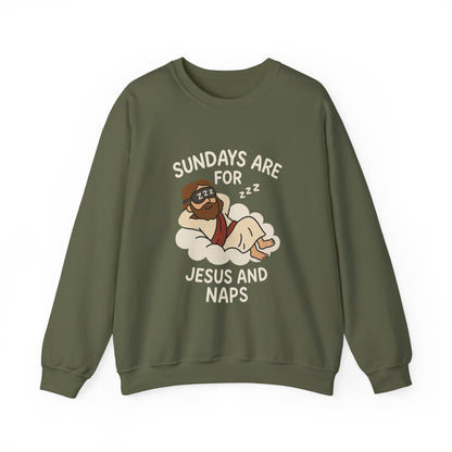 “Sundays Are for Jesus and Naps” Crewneck Sweatshirt – Cozy Religious Weekend Wear