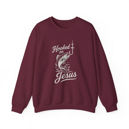 “Hooked on Jesus” Crewneck Sweatshirt – Cozy Religious Apparel with a Fun Twist