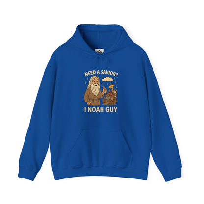 "Need a Savior? I Noah Guy." Hoodie - Unisex Heavy Blend Christian Sweatshirt for Relaxation & Faith