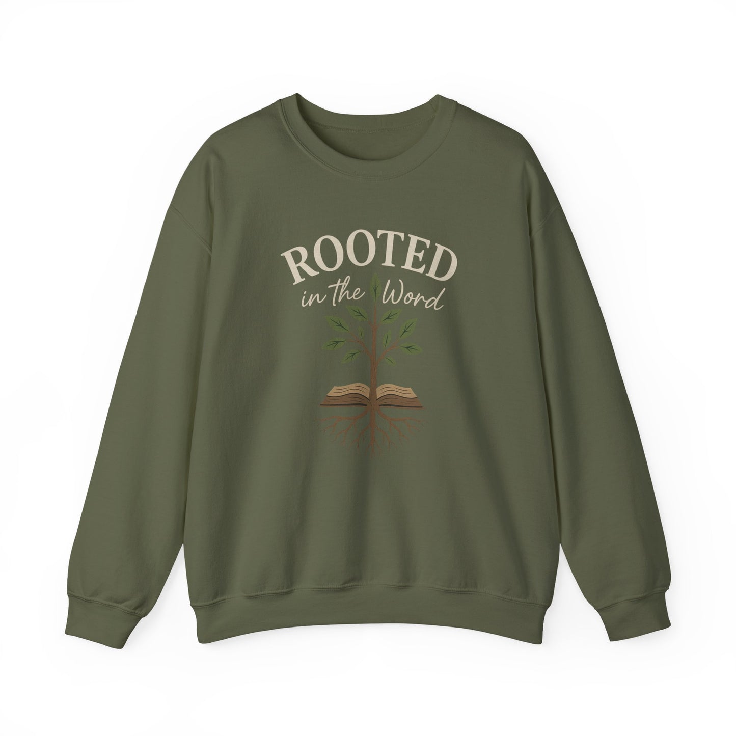 “Rooted In The Word” Crewneck Religious Sweatshirt – Scripture-Inspired Faith Wear