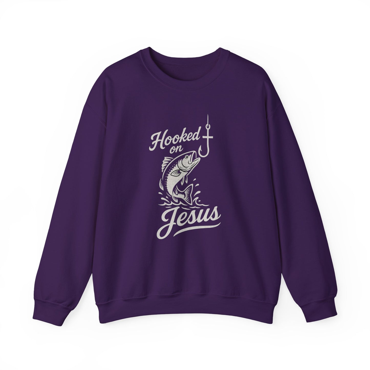 “Hooked on Jesus” Crewneck Sweatshirt – Cozy Religious Apparel with a Fun Twist