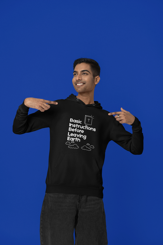 “Basic Instructions Before Leaving Earth” Religious Acronym Hoodie – Unisex Faith-Inspired Pullover