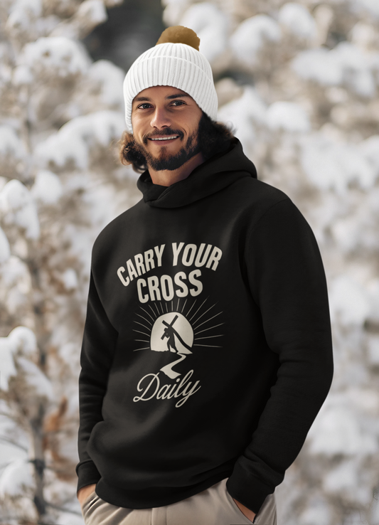"Carry Your Cross Daily" Hoodie - Unisex Heavy Blend Christian Sweatshirt for Relaxation & Faith