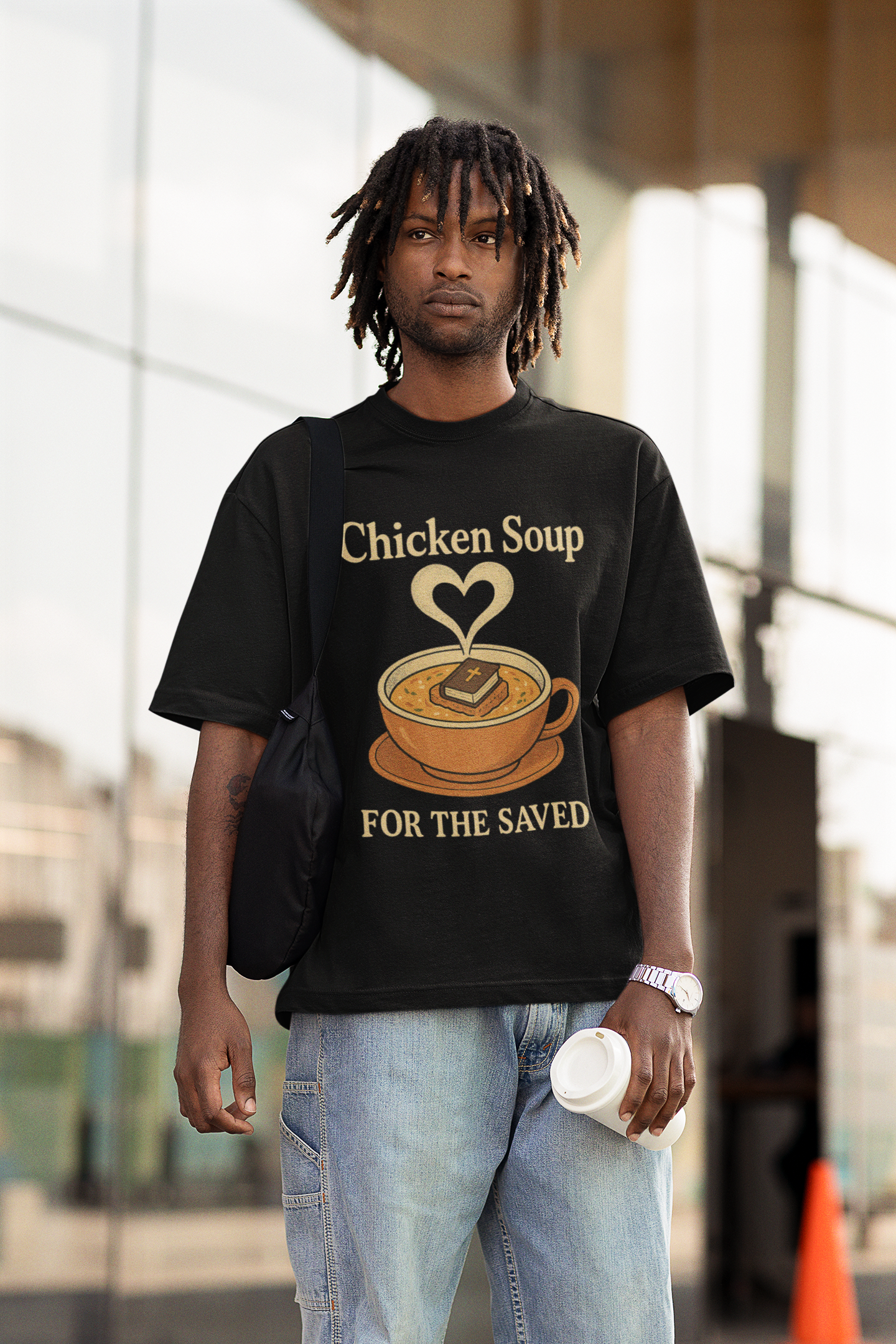 "Chicken Soup for the Saved" . Unisex Jersey Short Sleeve Tee - Casual Christian Graphic Shirt for Positive Vibes