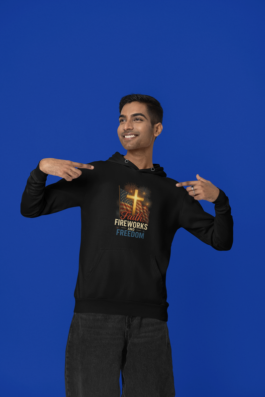 “Faith, Fireworks, and Freedom” Christian Hoodie – Unisex Pullover for Summer & Beyond