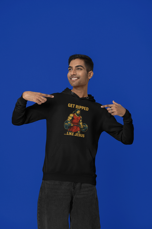“Get Ripped Like Jesus” Religious Hoodie – Unisex Pullover for Faith and Fitness Enthusiasts