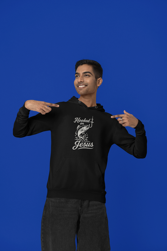 “Hooked on Jesus” Religious Hoodie – Unisex Pullover for Faith and Fun