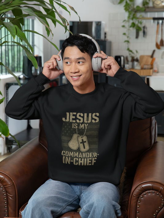 “Jesus Is My Commander-in-Chief” Crewneck Christian Sweatshirt – Faith and Freedom United