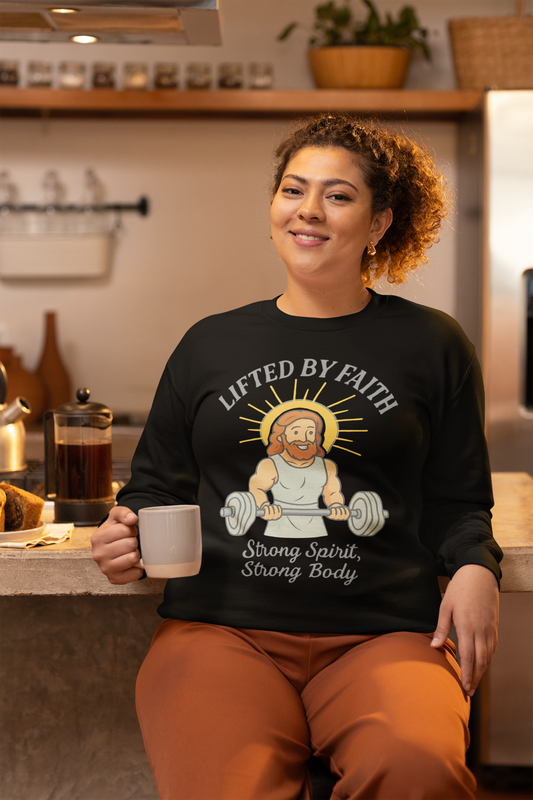 “Lifted by Faith” Crewneck Sweatshirt – Motivational Religious Apparel