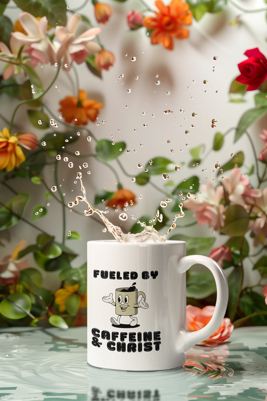 Mug - "Caffeine & Christ" Christian Ceramic Coffee Cup (11oz, 15oz) Funny Gift for Coffee Lovers