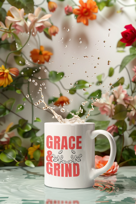 "Grace & Grind" Ceramic Coffee Mug - Christian Inspirational Drinkware for Coffee Lovers