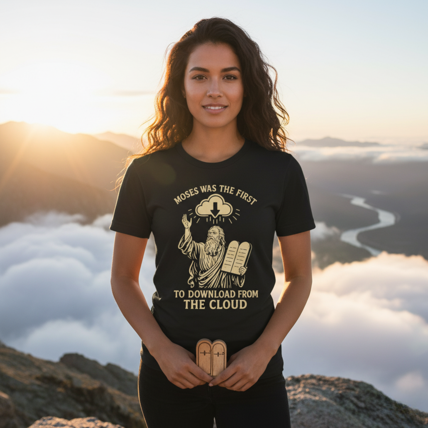 “Moses Was the 1st to Download from the Cloud” Religious T-Shirt – Funny Bible Tech Pun