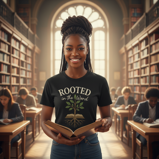 “Rooted In The Word” Religious T-Shirt – Faith-Driven Bible Message