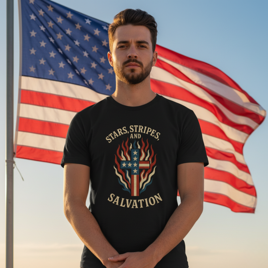 “Stars, Stripes, and Salvation” Christian T-Shirt – Patriotic Faith Tee