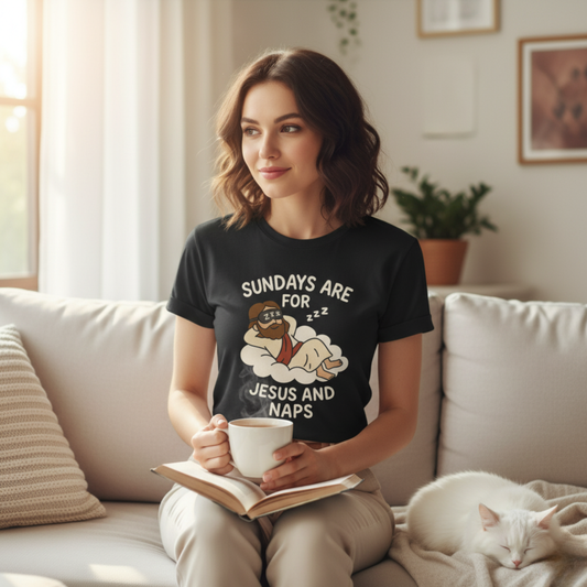 “Sundays Are for Jesus and Naps” Christian T-Shirt – Faith and Rest Tee