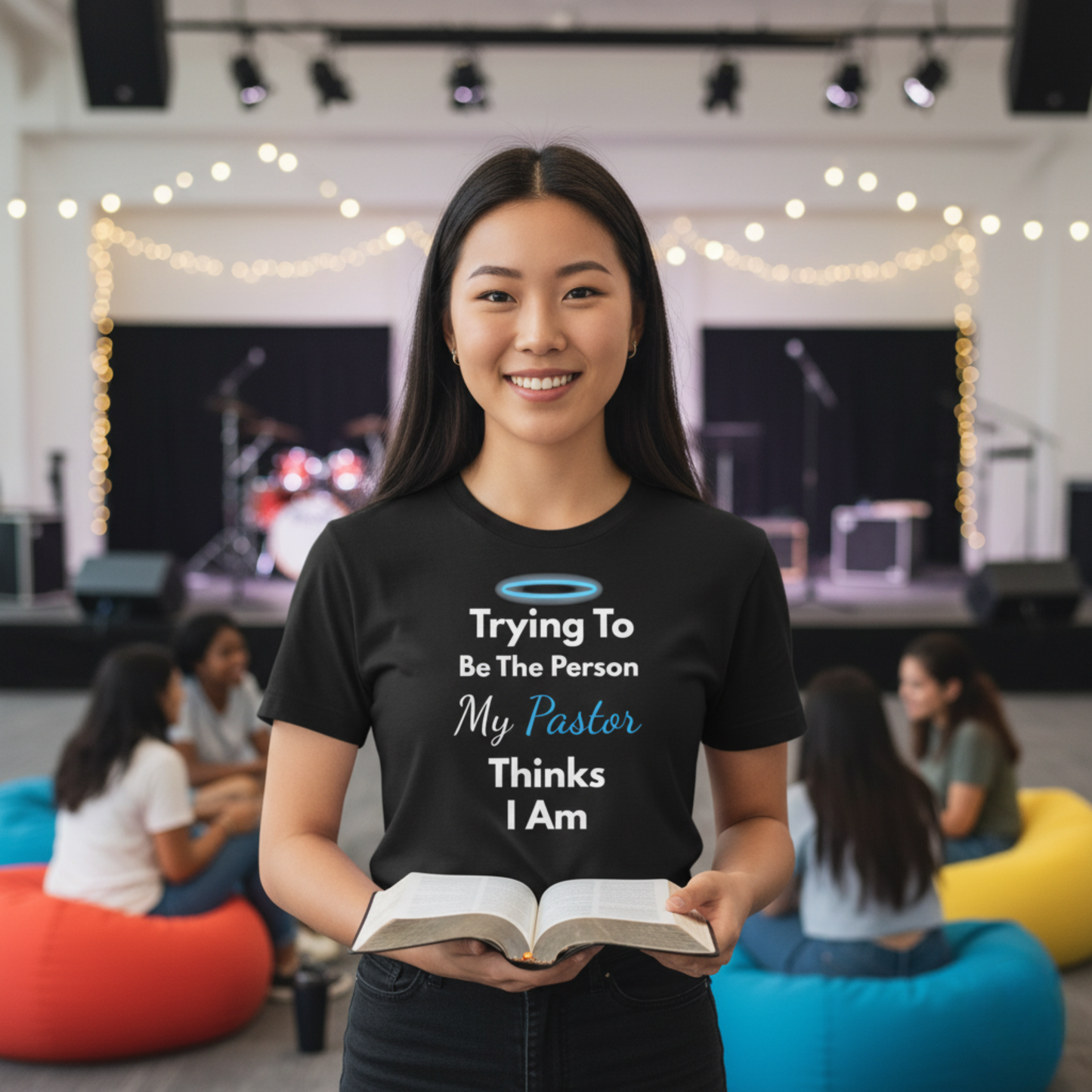 “Trying to Be the Person My Pastor Thinks I Am” Funny Religious T-Shirt – Honest Faith Tee