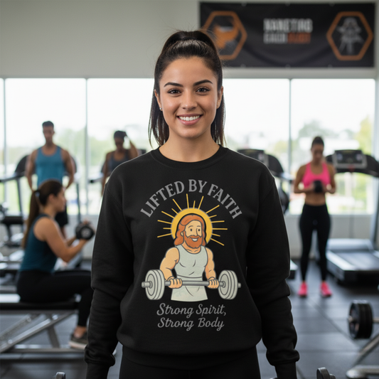 “Lifted by Faith” Crewneck Sweatshirt – Motivational Religious Apparel